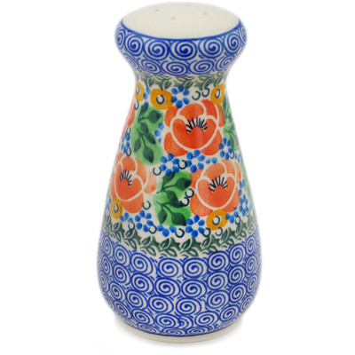 Polish Pottery Salt Shaker 6&quot; Red Poppy Burst UNIKAT