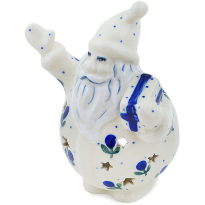 Polish Pottery Santa Candle Holder 5&quot; Blue Buds