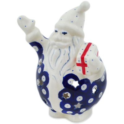 Polish Pottery Santa Candle Holder 5&quot; Blue Eyes