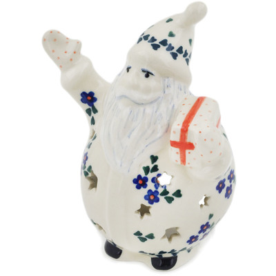 Polish Pottery Santa Candle Holder 5&quot; Forget Me Nots