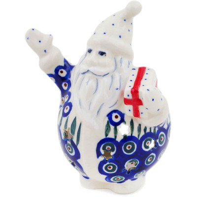 Polish Pottery Santa Candle Holder 5&quot; Peacock Leaves