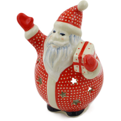 Polish Pottery Santa Candle Holder 5&quot; Red UNIKAT