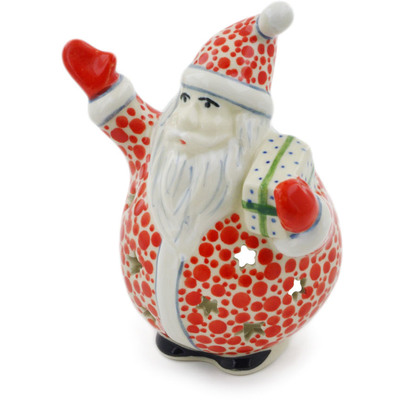 Polish Pottery Santa Candle Holder 5&quot; UNIKAT