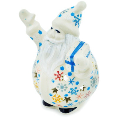 Polish Pottery Santa Candle Holder 5&quot; Vintage Snow Fall UNIKAT