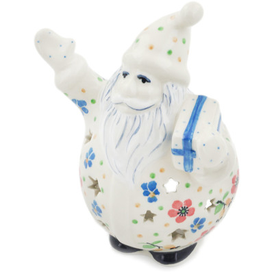 Polish Pottery Santa Candle Holder 5&quot; Zesty Floral