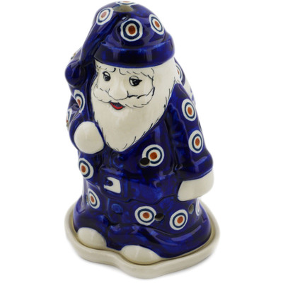 Polish Pottery Santa Candle Holder 6&quot; Peacock