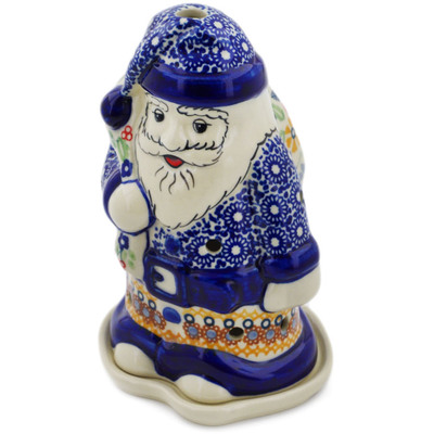 Polish Pottery Santa Candle Holder 6&quot; Summer Bouquet UNIKAT