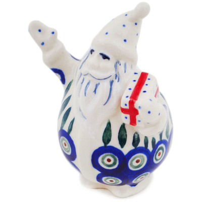 Polish Pottery Santa Claus Figurine 4&quot; Peacock Leaves