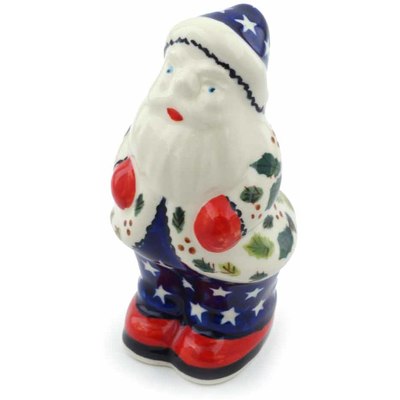 Polish Pottery Santa Claus Figurine 6&quot; Holiday Poinsettias