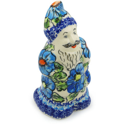 Polish Pottery Santa Claus Figurine 7&quot; Bold Blue Poppies UNIKAT