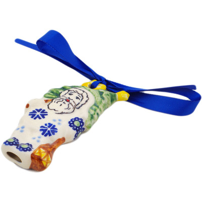 Polish Pottery Santa Claus Ornament 3&quot; Falling Snowflakes