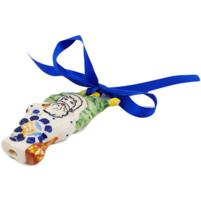 Polish Pottery Santa Claus Ornament 3&quot; Orange And Blue Flower