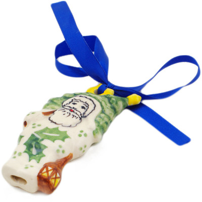 Polish Pottery Santa Claus Ornament 3&quot; Sleigh Bells