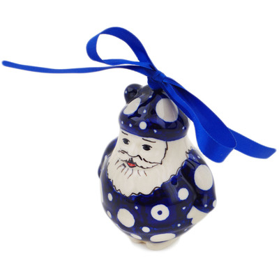 Polish Pottery Santa Claus Ornament 4&quot; Blue Eye Scatter UNIKAT