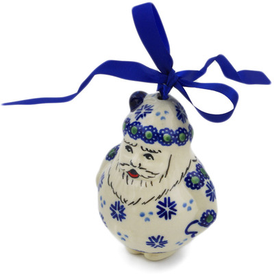 Polish Pottery Santa Claus Ornament 4&quot; Falling Snowflakes