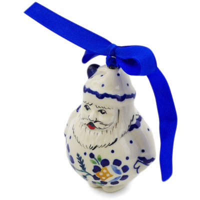Polish Pottery Santa Claus Ornament 4&quot; Orange And Blue Flower