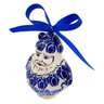 Polish Pottery Santa Claus Ornament 4&quot; Retro Blue Tulips