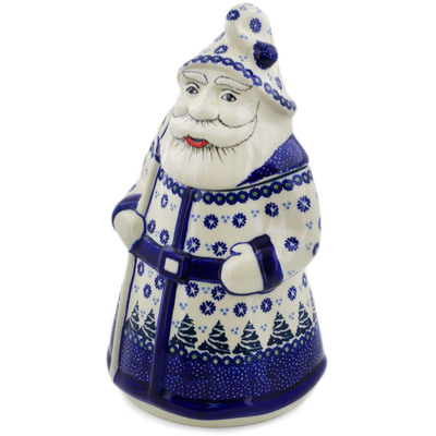 Polish Pottery Santa Shaped Jar 13&quot; Falling Snowflakes