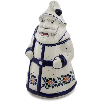 Polish Pottery Santa Shaped Jar 13&quot; Orange And Blue Flower
