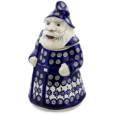 Polish Pottery Santa Shaped Jar 13&quot; Peacock