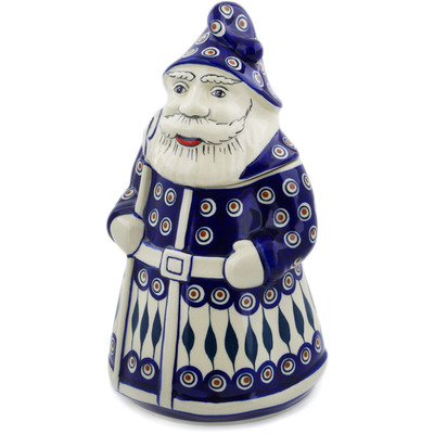 Polish Pottery Santa Shaped Jar 13&quot; Peacock Leaves