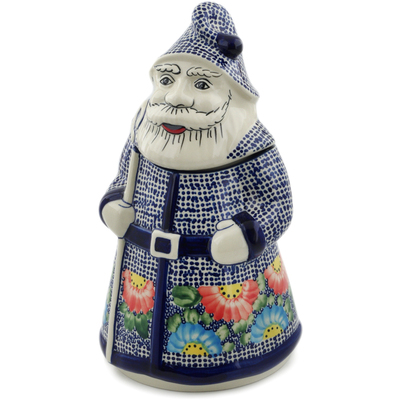 Polish Pottery Santa Shaped Jar 13&quot; Spotted Garden UNIKAT