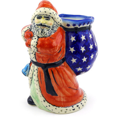 Polish Pottery Santa Shaped Jar 8&quot; UNIKAT