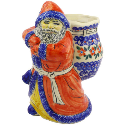 Polish Pottery Santa Shaped Jar 8&quot; UNIKAT