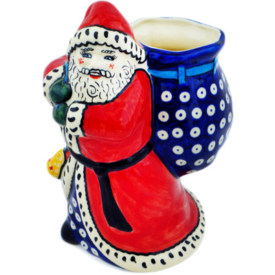 Polish Pottery Santa Shaped Jar 9&quot; Blue Eyed Peacock