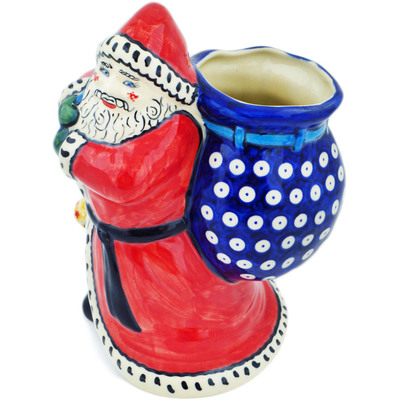 Polish Pottery Santa Shaped Jar 9&quot; Blue Eyes