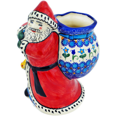 Polish Pottery Santa Shaped Jar 9&quot; Blue Tulip Garden UNIKAT