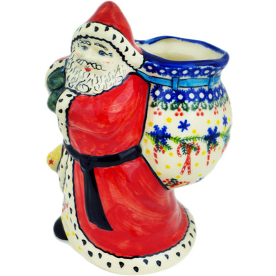 Polish Pottery Santa Shaped Jar 9&quot; Holly Jolly