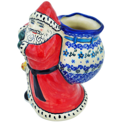 Polish Pottery Santa Shaped Jar 9&quot; Simply Blue UNIKAT