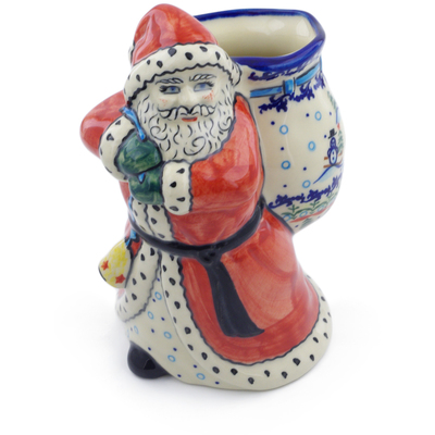Polish Pottery Santa Shaped Jar 9&quot; Snowman Winter Wonderland UNIKAT