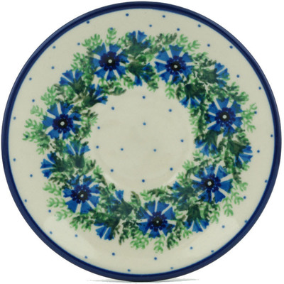 Polish Pottery Saucer 5&quot; Blue Bell Wreath
