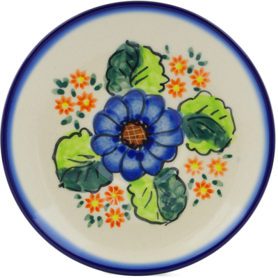 Polish Pottery Saucer 5&quot; Blue Bouquet UNIKAT