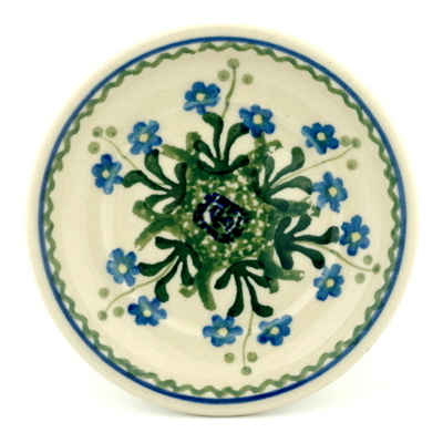 Polish Pottery Saucer 5&quot; Blue Daisy Circle