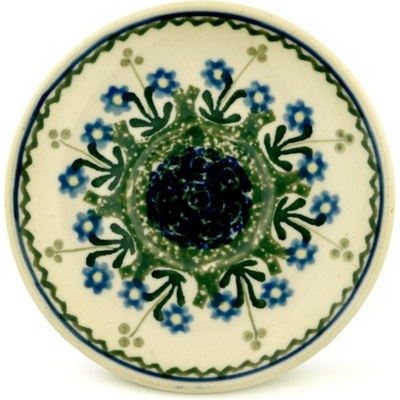 Polish Pottery Saucer 5&quot; Blue Daisy Circle