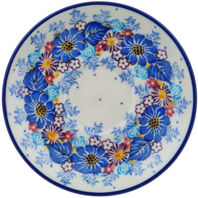 Polish Pottery Saucer 5&quot; Flower Wreath UNIKAT