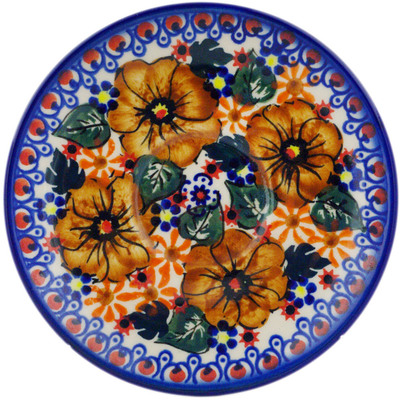 Polish Pottery Saucer 5&quot; Mauve Poppies UNIKAT