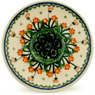 Polish Pottery Saucer 5&quot; Peach Spring Daisy