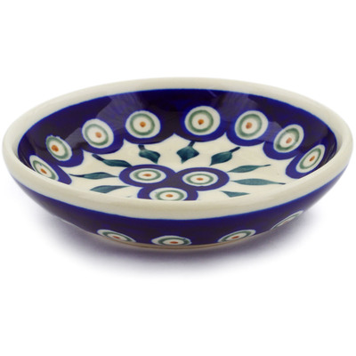 Polish Pottery Saucer 5&quot; Peacock Leaves