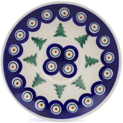 Polish Pottery Saucer 5&quot; Peacock Pines