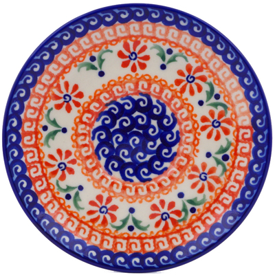 Polish Pottery Saucer 5&quot; Red Daisy