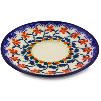 Polish Pottery Saucer 5&quot; Red Sunflower
