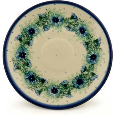 Polish Pottery Saucer 6&quot; Blue Bell Wreath
