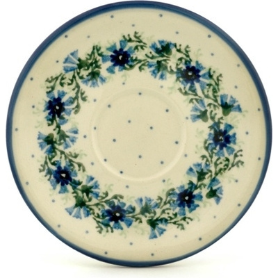 Polish Pottery Saucer 6&quot; Blue Bell Wreath