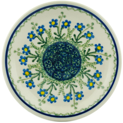 Polish Pottery Saucer 6&quot; Blue Daisy Circle
