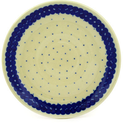 Polish Pottery Saucer 6&quot; Blue Polka Dot