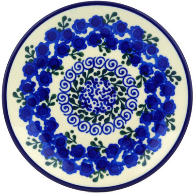 Polish Pottery Saucer 6&quot; Blue Poppy Wreath